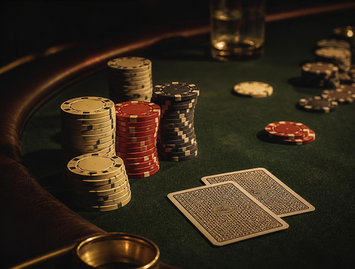 Poker table with chips and cards